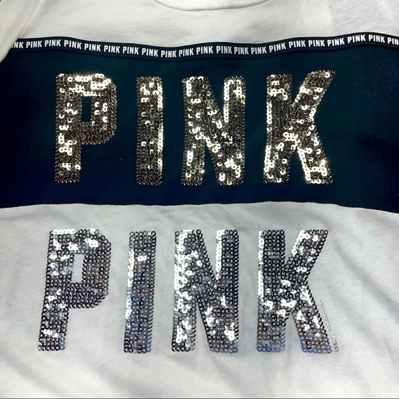 VS PINK Sequin Logo Muscle Tank Black White S - Picture 3 of 4